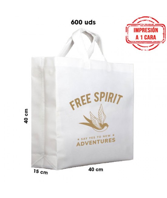 Bolsas de tela personalizadas (600 uds) Pack al mejor precio medida 40 x 40  + 15 cm