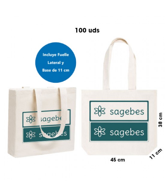 Bolsas de tela personalizadas (200 uds) Pack al mejor precio medida 25 x 30  + 10 cm