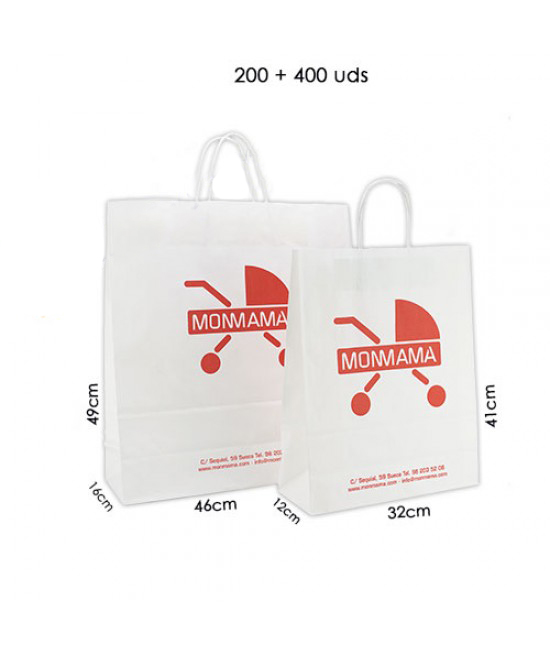 Bolsas de papel asa rígida personalizadas Pack012