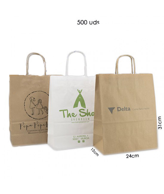 Bolsas de papel asa rígida personalizadas Pack013