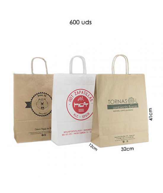 Bolsas de papel asa rígida personalizadas Pack014