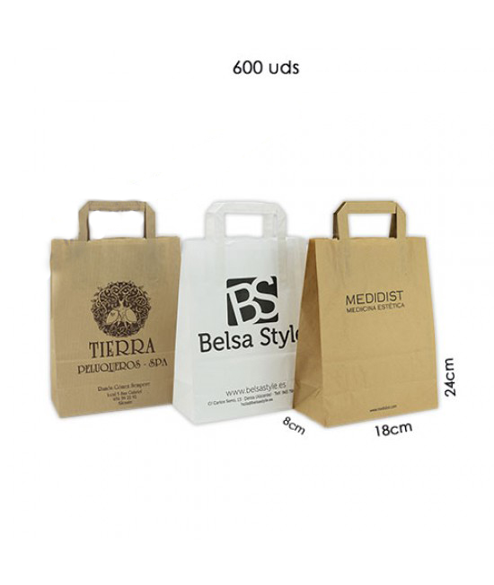 Bolsas de papel asa plana personalizadas Pack036